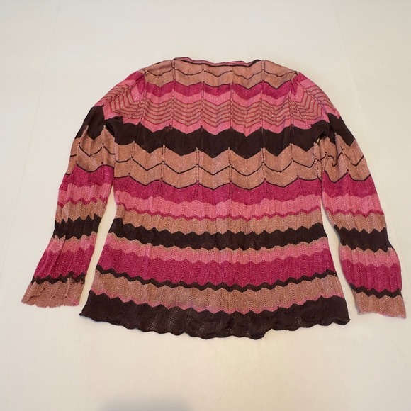 Vtg Cache Womens Pink Brown Metallic Chevron Zigzag Knit Cardigan Sweater Med - Picture 9 of 10